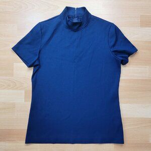 Booth Bay Quiana Nylon Navy Blue Back Zip Turtleneck Short Sleeve Top | Size: 10